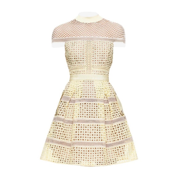 Self-Portrait Dresses & Skirts - SELF-PORTRAIT Yellow Crosshatch Lace Mini